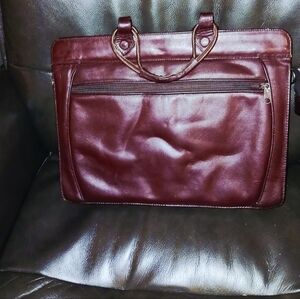 Burgundy Red Leather Oxblood Vintage Padded Briefcase Or Laptop Bag